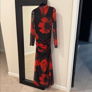 Elegant Red and Black Floral Dress